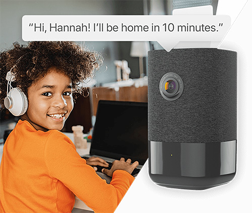 Indoor security camera with two-way audio letting a parent talk to their child at home