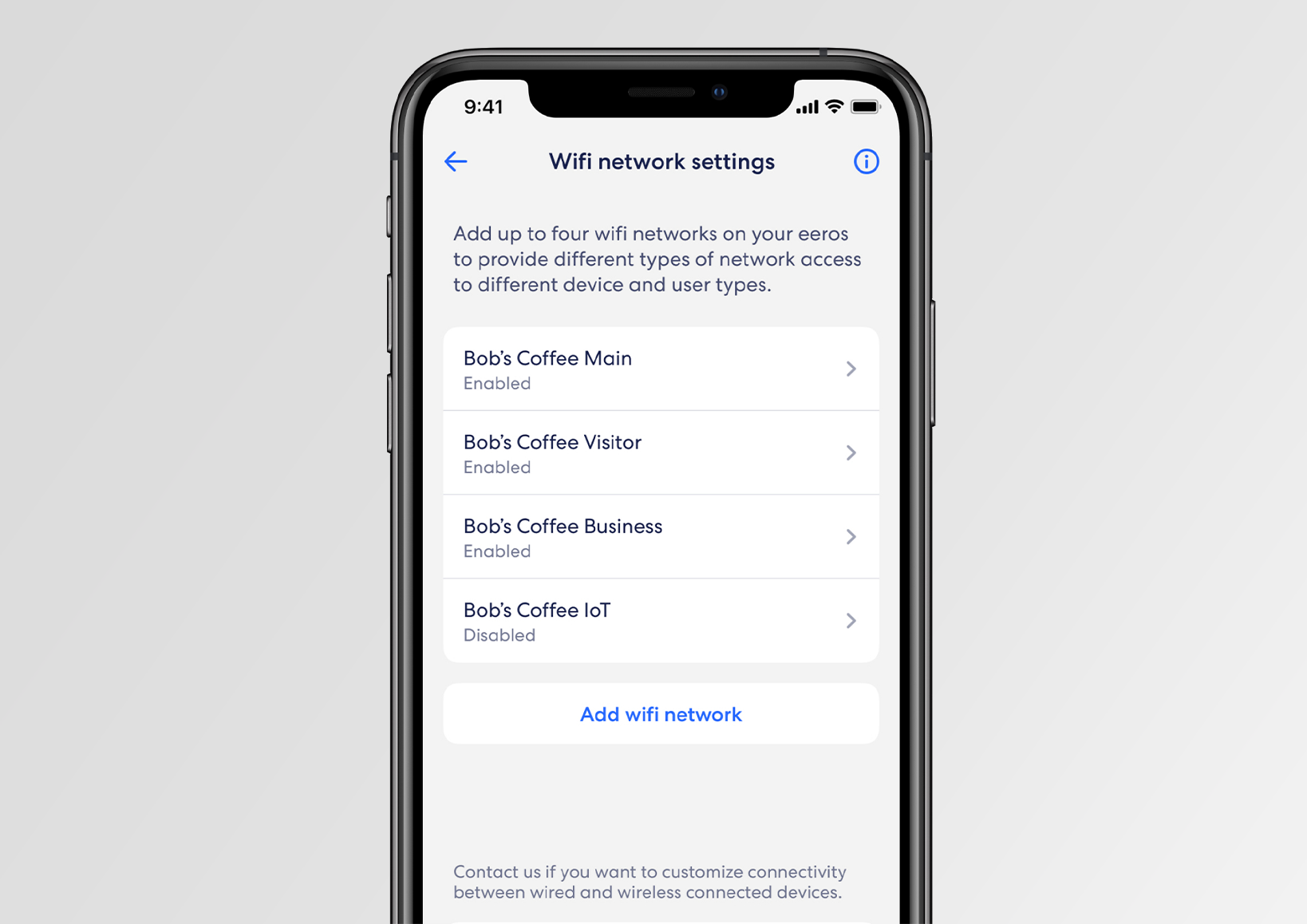 Cell phone with wifi network settings