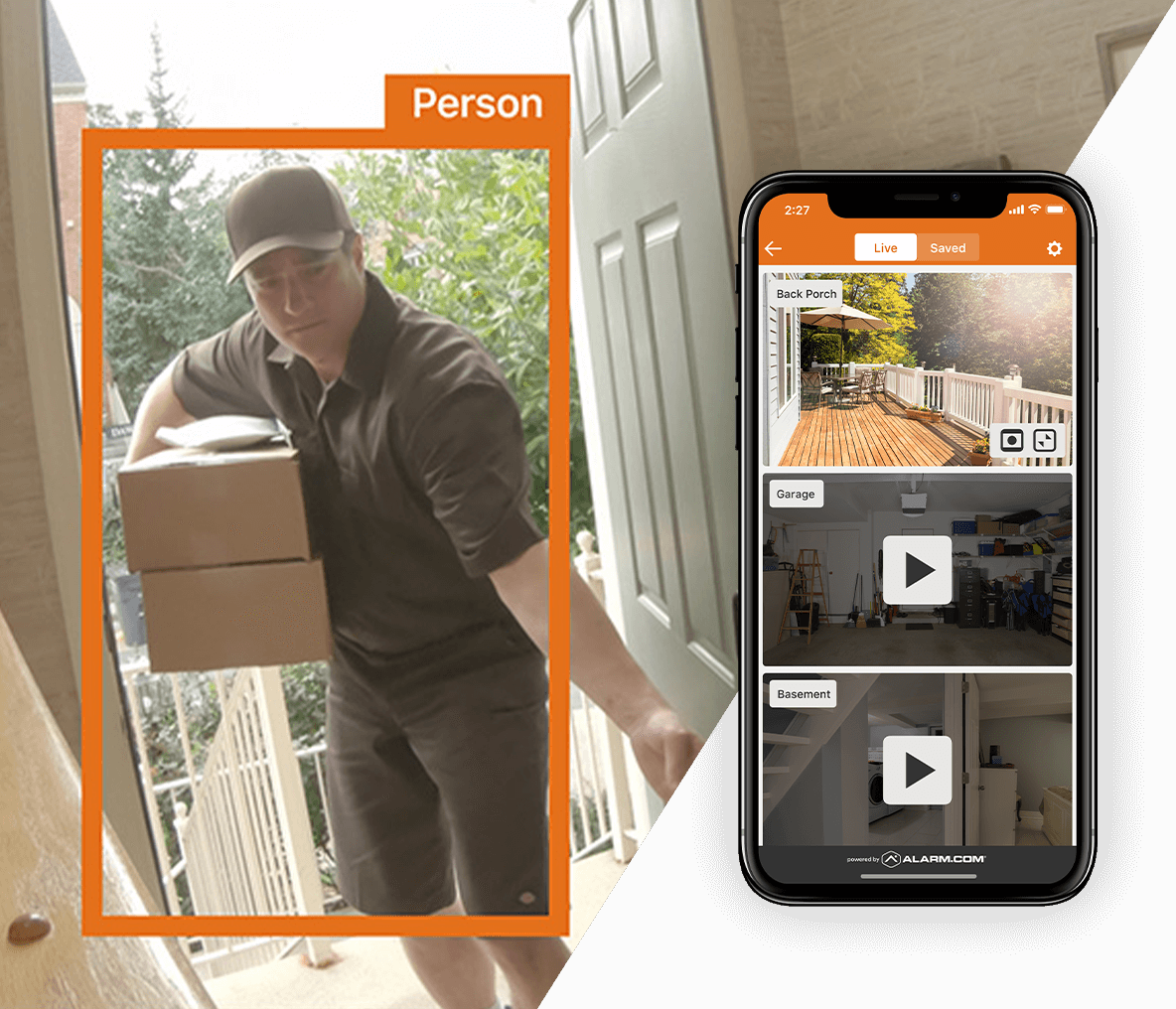 Live camera feed with mail person