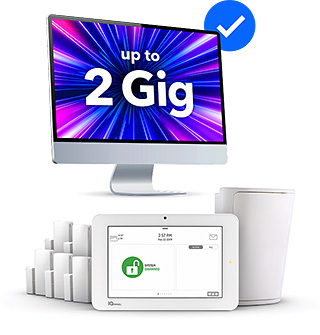 Blue Ridge 2 Gig Internet and Smart Home Security bundle showing faster internet speeds, $124.95 per month pricing, and free smart home starter kit with professional installation.